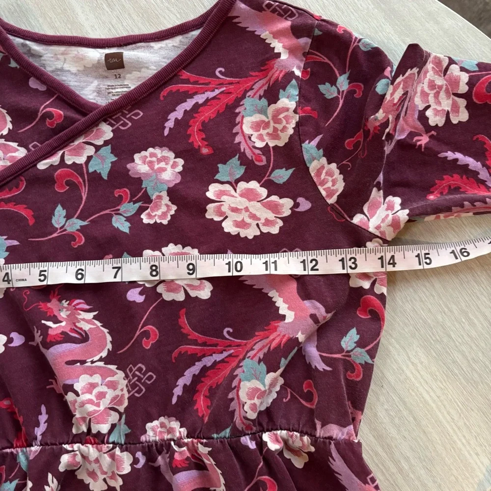 Tea Collection Girls  Burgundy Floral Long Sleeve  Dress  Girls size 12